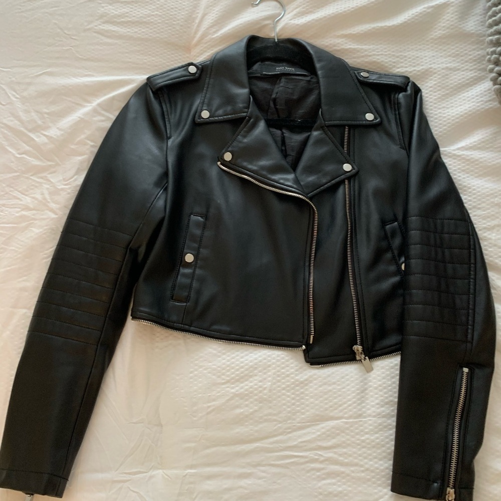 Zara soft leather crop Moto biker jacket